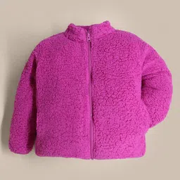 Cherry Crumble By Nitt Hyman Full Sleeves Solid Sherpa Jacket - Magenta image 1