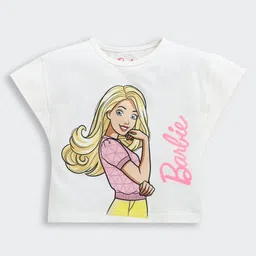 Barbie by Tiny Girl Mattel Featuring Cap Sleeves Character Printed Top - White-picture-34
