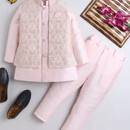 Ahhaaaa Silk Blend Full Sleeves Solid Kurta Pant With Abstract Embroidered Jacket Set - Pink-picture-30