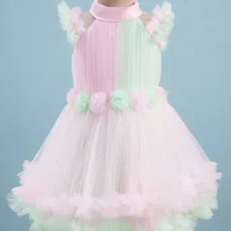 Blabber Sleeveless Floral Applique & Frill Detailed Layered Knee Length Dress - Pink-image-11