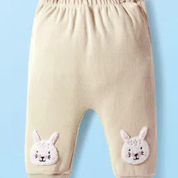 Little Kangaroos Woven Full Length Fleece Pant With Bunny Applique - Beige-picture-11
