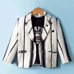 Dapper Dudes Full Sleeves Striped Blazer With Tee - Black-image-59