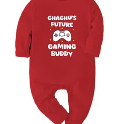 Zeezeezoo 100% Cotton Knit Family Theme Full Sleeves Chachus Future Gaming Buddy Text Printed Romper - Red-picture-33
