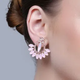 PUJVI Silver-Toned Artificial Stones Studded Floral Shaped Studs image 2