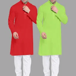 VS MALL Lime Green Cotton Blend Kurta Sets-picture-20