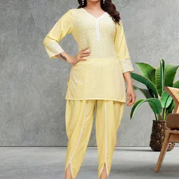 EAVINA Embroidered V-Neck Top With Dhoti Pant Co-Ords-picture-17