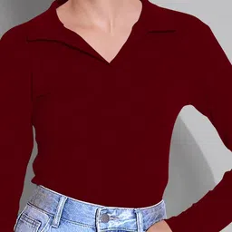 Maheshvi Ribbed Shirt Collar Long Sleeves Top image 4