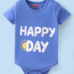 Babyhug 100% Cotton Half Sleeves Onesies With Text Print Pack of 3 - Green Yellow & Blue image 2