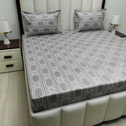 Pure Decor Royal Passion Grey Printed Cotton 350 TC Queen Bedsheet Set- 2.28 m x 2.54 m-image-61