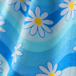 Babyhug Cotton Knit Sleeveless Frock With Floral Print & Bow Applique - Light Blue & White image 4