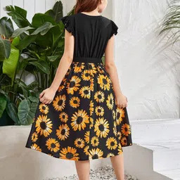 White World Girls Floral Printed Flutter Sleeves Fit & Flare Midi Dress image 4