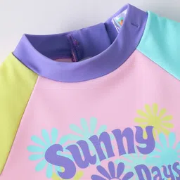 Kookie Kids Half Sleeves Frock Swimsuit with Frill Detailing Text & Floral Print -  Pink image 5