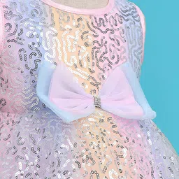 Babyhug Woven Sleeveless Sequinned Layered Dress With Bow Applique - Pink image 5