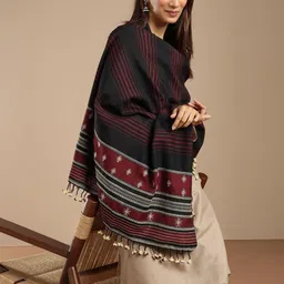 Fabindia Striped Woven Design Tasselled Border Detail Woollen Shawl-picture-32