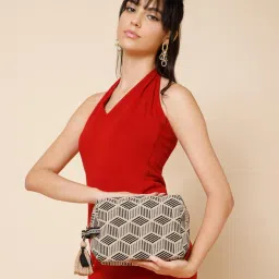 Anekaant Tribal Beige Cotton Canvas Diamond Jacquard Pouch-image-31