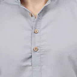 The Anchi Store Mandarin Collar Roll-Up Sleeves Cotton Kurta image 2