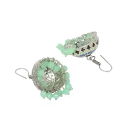 Sangria Artificial Beaded Dome Shaped Oxidised Meenakari Jhumkas image 2