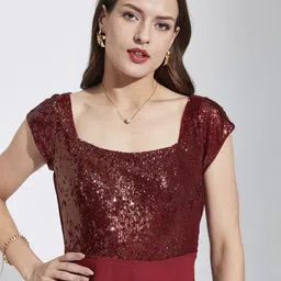 Latin Quarters Women Cap Sleeves Solid Fit & Flare Maxi Dress image 5