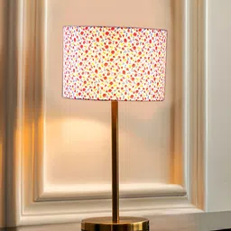 Aura White Printed Metal Traditional Cylindrical Shaped Table Lamp image 4