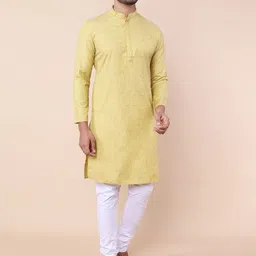 NAMASKAR Geometric Printed Mandarin Collar Pure Cotton Straight Kurta-image-84