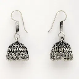 Sangria Women Silver Toned Floral Shape Oxidized Necklace with Jhumka Earrings image 2