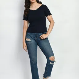 Brainbees Classic Fabulous Women Ribbed Short Sleeve Cotton Top-image-0