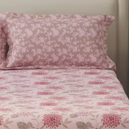 Layers BasicX Pink & Green Floral Pure Cotton 120 TC Queen Bedsheet Set-100" x 88" image 4