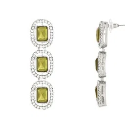 I Jewels Silver-Plated Artificial Stones Studded Geometric Shaped Drop Earrings image 3