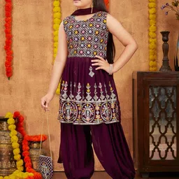 BAESD Girls Floral Embroidered Georgette A-Line Kurta With Patiala & Dupatta-picture-29