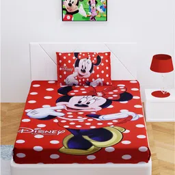 disney by kuber Fun Homes Single Bedsheet with Pillow Cover Minnie Mouse Print - Red-picture-26