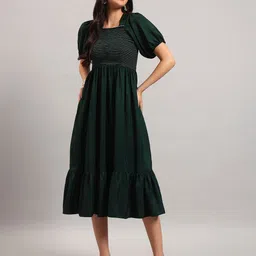 Raiyani Fashion Puff Sleeve Crepe Fit & Flare Midi Dress-picture-19