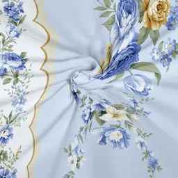 Srijee Decors Blue & White Ethnic Printed 210 TC King Bedsheet with 2 Pillow Covers image 3