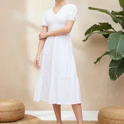 ZUMMER Puff Sleeve Fit & Flare Midi Dress-picture-22