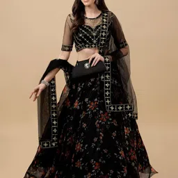 Piludi Embroidered Sequinned Semi-Stitched Lehenga & Unstitched Blouse With Dupatta-picture-1