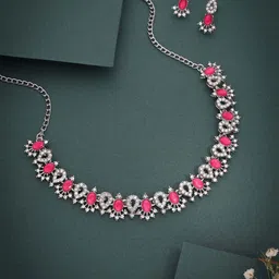 DIVASTRI Set Of 2 Silver-Plated American Diamond Studded Jewellery Sets-picture-42