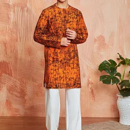 VASTRAMAY Abstract Printed Mandarin Collar Straight Kurta With Trousers-picture-18