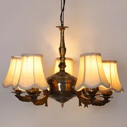 Devansh Off White Vintage cotton shade with Antique Golden Chandelier Metal Ceiling Lamp image 5