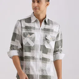 VALEN CLUB Geometric Printed Spread Collar Cotton Casual Shirt-picture-41