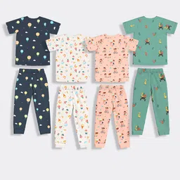 Orange Sugar Kids Pack Of 4 Printed Pure Cotton T-shirt & Joggers image 2