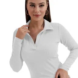 Maheshvi Women Ribbed Shirt Collar Top image 3