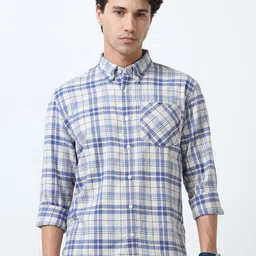 Espanshe Men Tartan Checked Button-Down Collar Pure Cotton Casual Shirt-picture-21