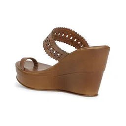 Bata Women Textured Ethnic Wedge Sandals with Laser Cuts image 3