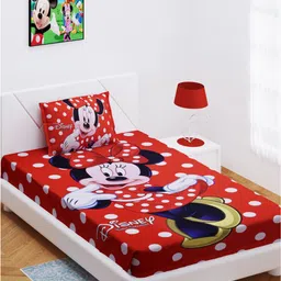 disney by kuber Fun Homes Single Bedsheet with Pillow Cover Minnie Mouse Print - Red image 2