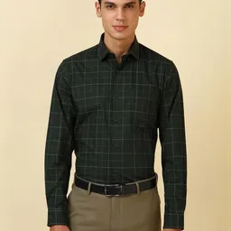 Allen Solly Slim Fit Checked Spread Collar Long Sleeves Pure Cotton Pocket Shirt-picture-10