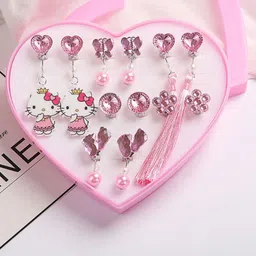 SYGA Princess-Themed Set of 6 Artificial Stones Studded and Beaded Drop Earrings-image-65
