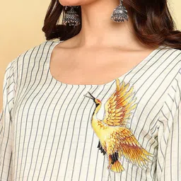 Sangria Floral Printed Thread Work Art Silk Straight Kurta With Trousers & Dupatta image 2