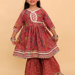 The Mom Store Girls Floral Printed Angrakha Kurti With Sharara-picture-34