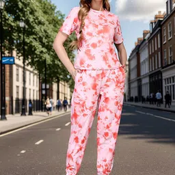 Roadster Pink Printed Round Neck Short Sleeves T-Shirt With Jogger-picture-16