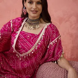 Sangria Bandhani Tube Top With Sharara And Kaftan image 2