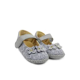 Neska Moda 6 To 12 Months Baby Girls Belly Shoe Fancy Partywear Floral Soft Velcro Sandal Booties (Toe to Heel Length - 12 cm, Grey)-picture-19